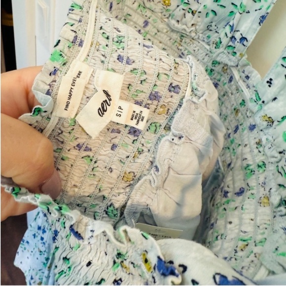 Aerie Spring Fling Floral Criss Cross Halter Smocked Dress SMALL Ditsy Dainty - Picture 7 of 13